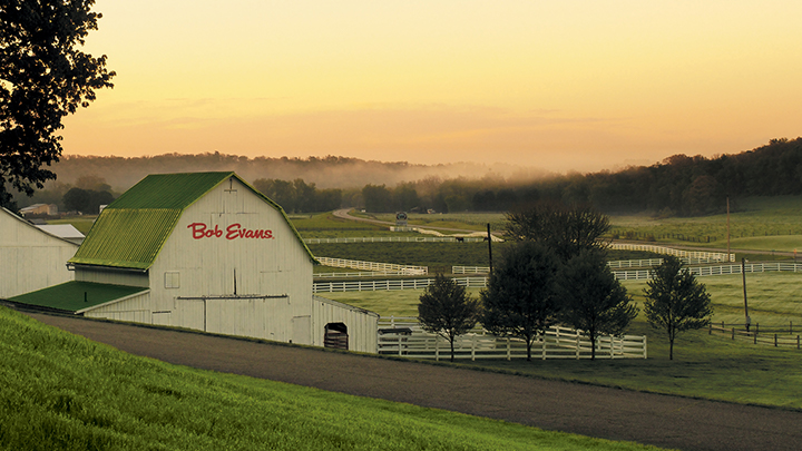 Photo of barn with Bob Evans logo