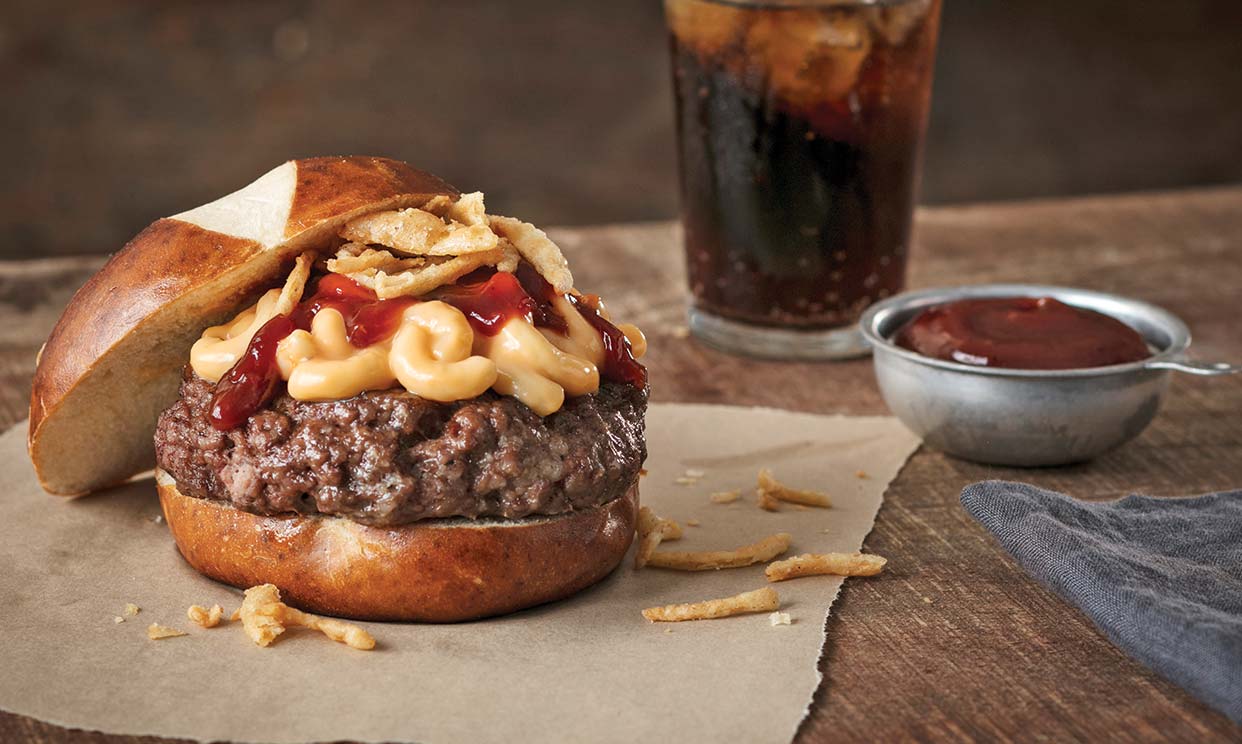 Barbecue mac and cheese burger