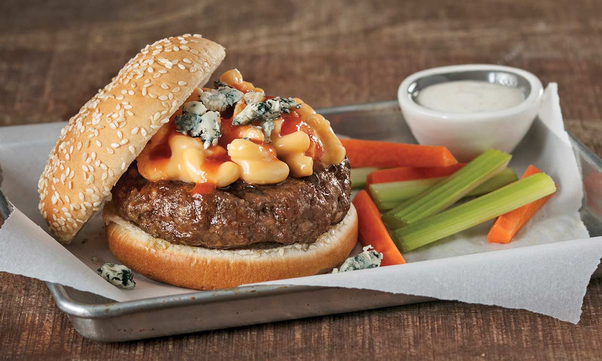 Macaroni and cheese buffalo burger