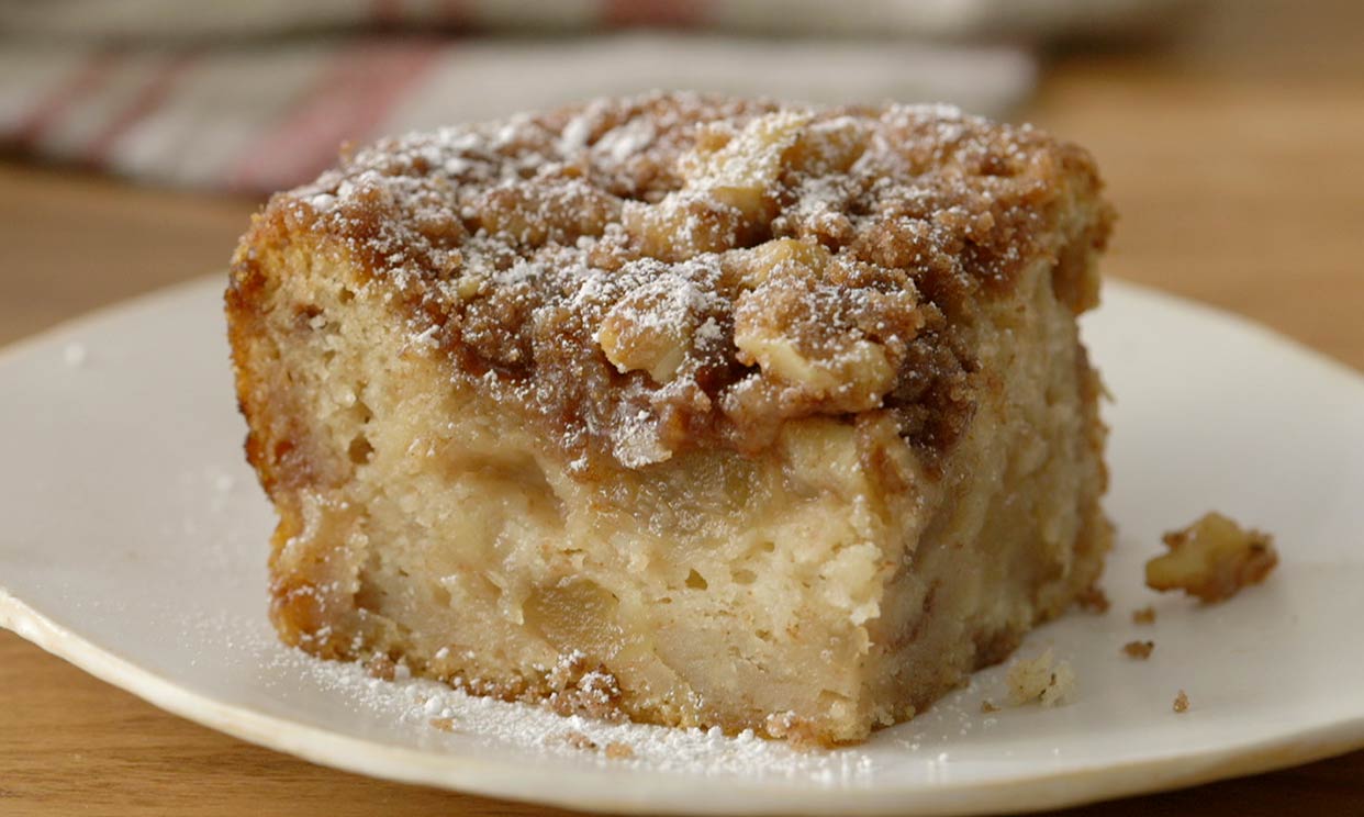 A square of apple cinnamon coffee cake