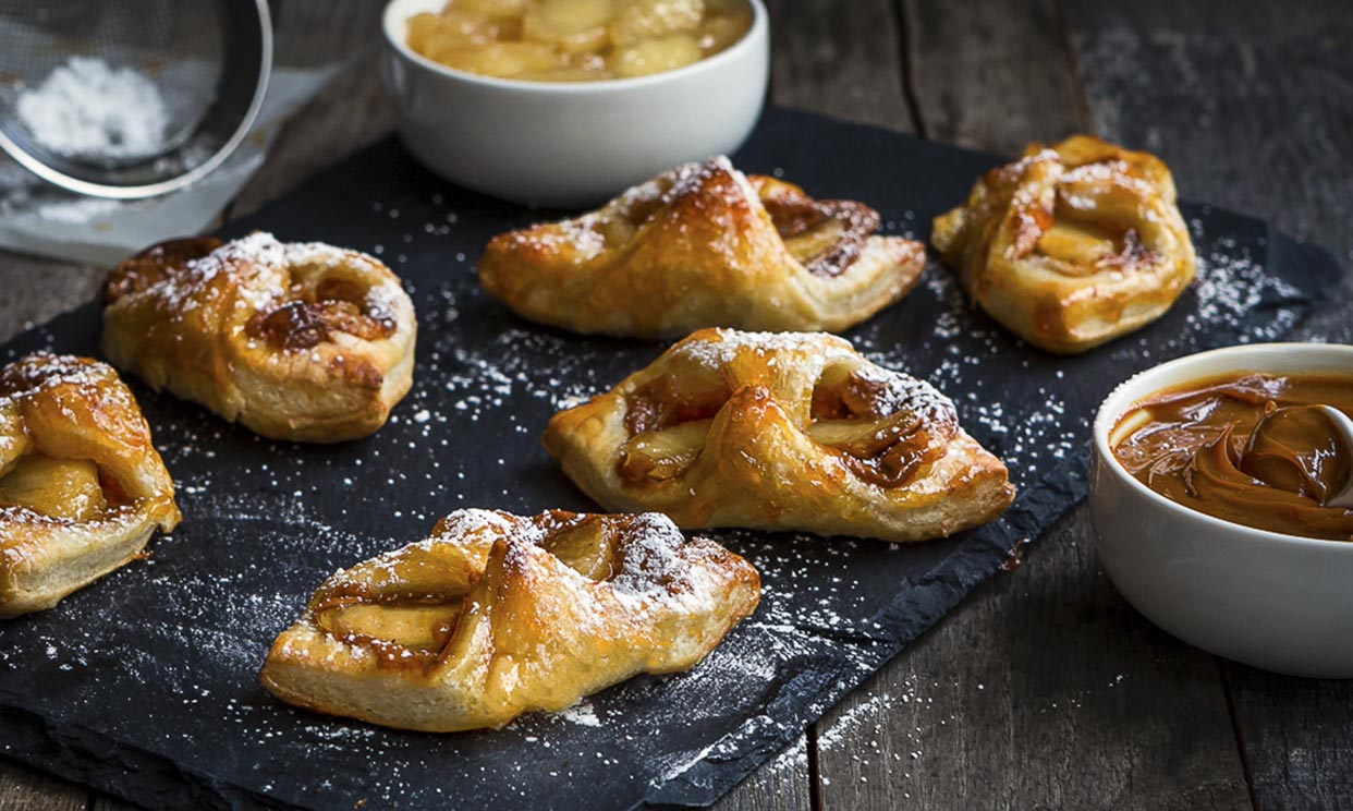 Glazed apple dulce de leche puff pastries