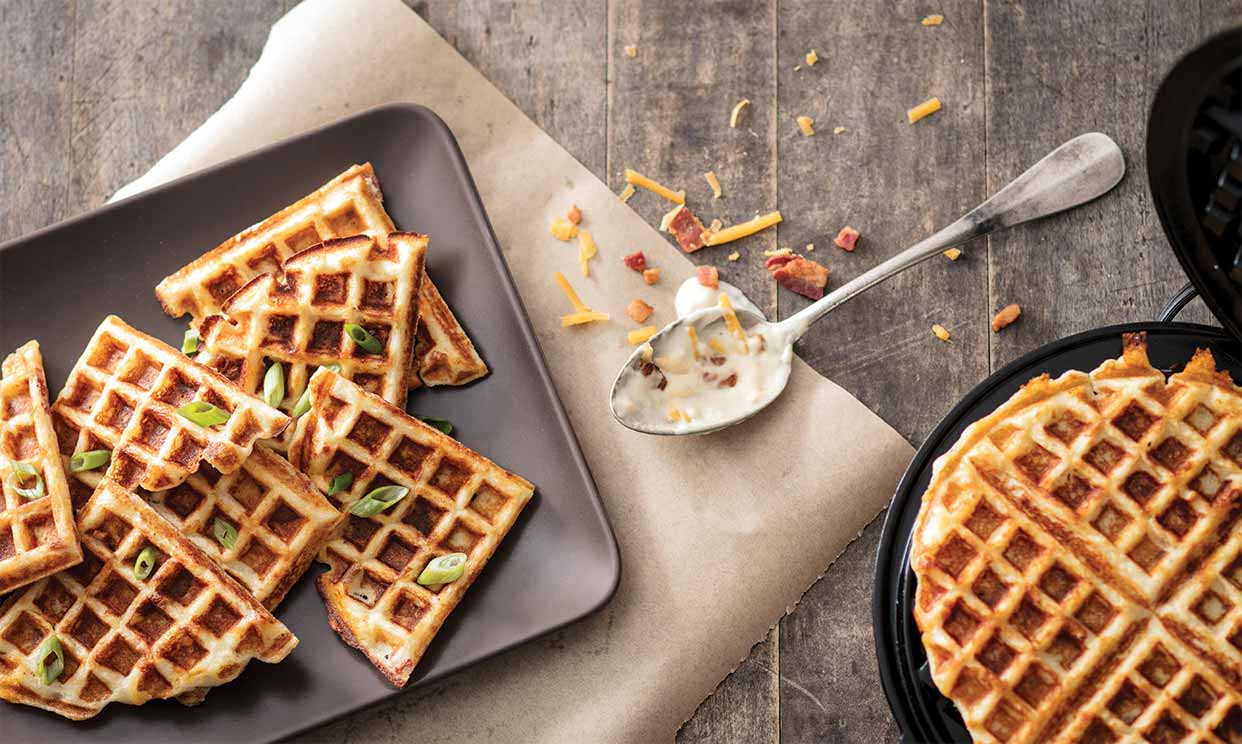 Loaded mashed potato waffles