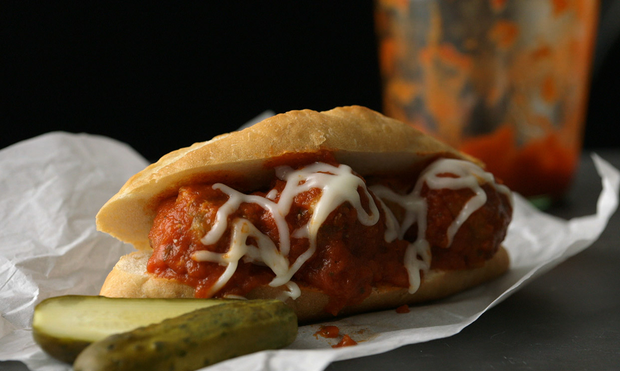 Sausage meatball sub with pickles