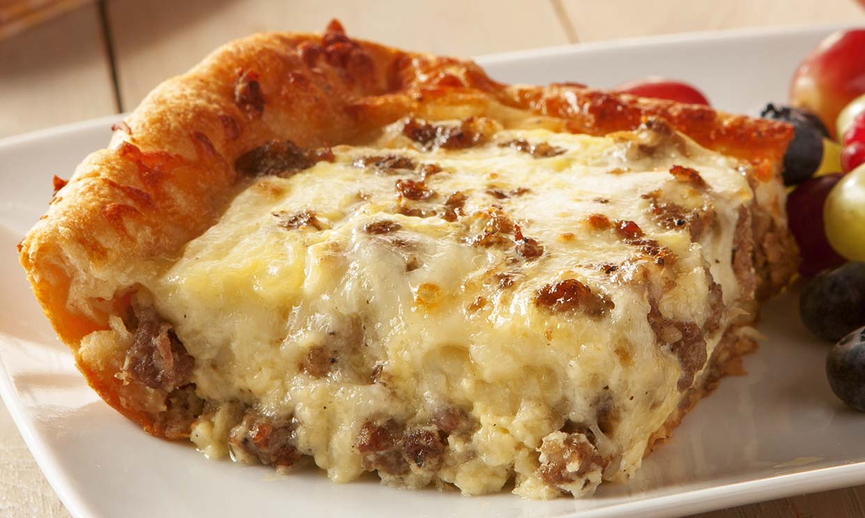 A square of crescent roll sausage breakfast casserole