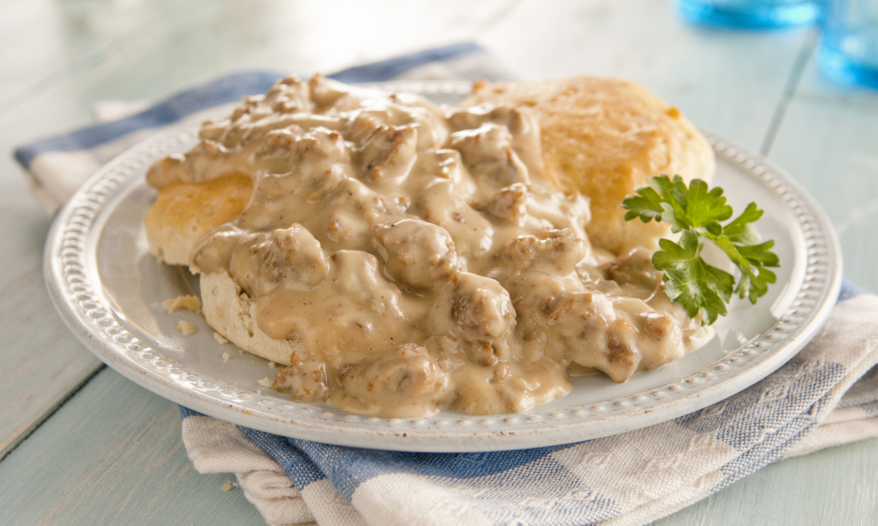 Sausage gravy and biscuits
