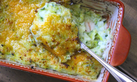 Two Cheese Garlic Zucchini Mashed Potatoes