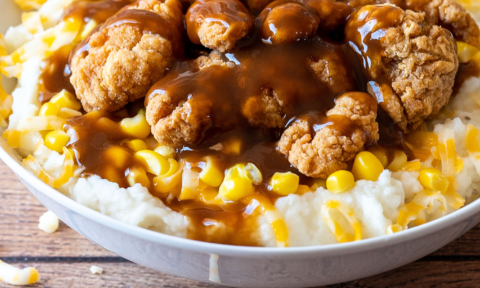 Popcorn Chicken Mashed Potato Bowls