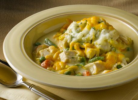 Chicken casserole with mashed potato topping