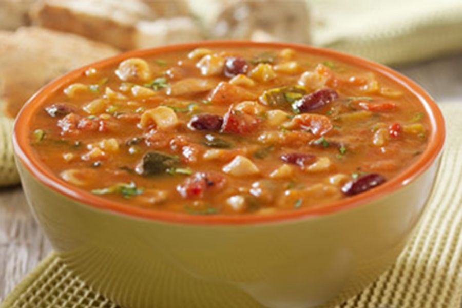 A bowl of potato minestrone soup