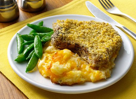 Pork Chops and Cheesy Garlic Mashed Potatoes