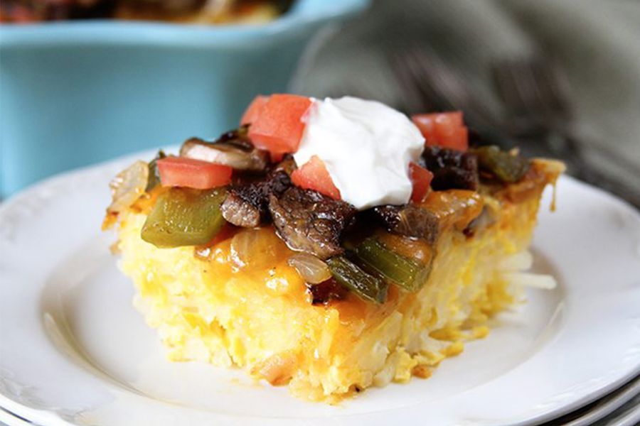 A square of steak and egg casserole