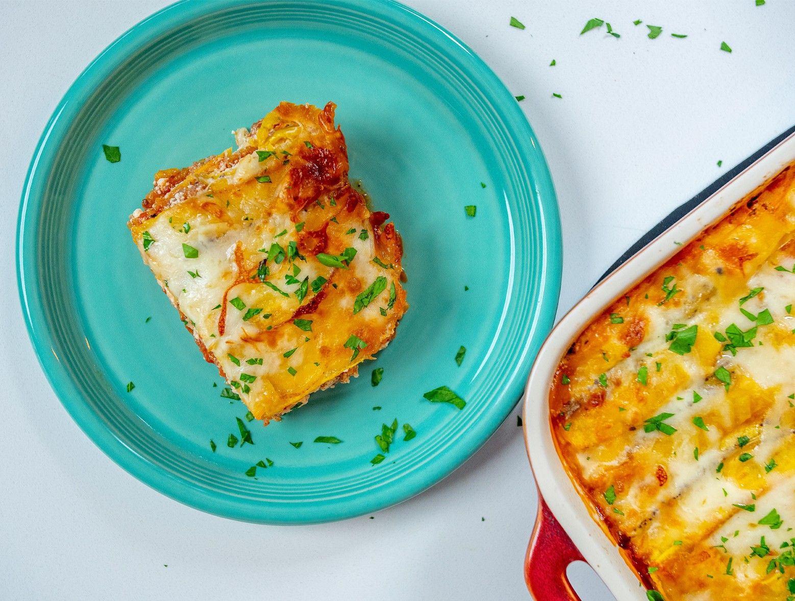 A square of gluten free plantain lasagna