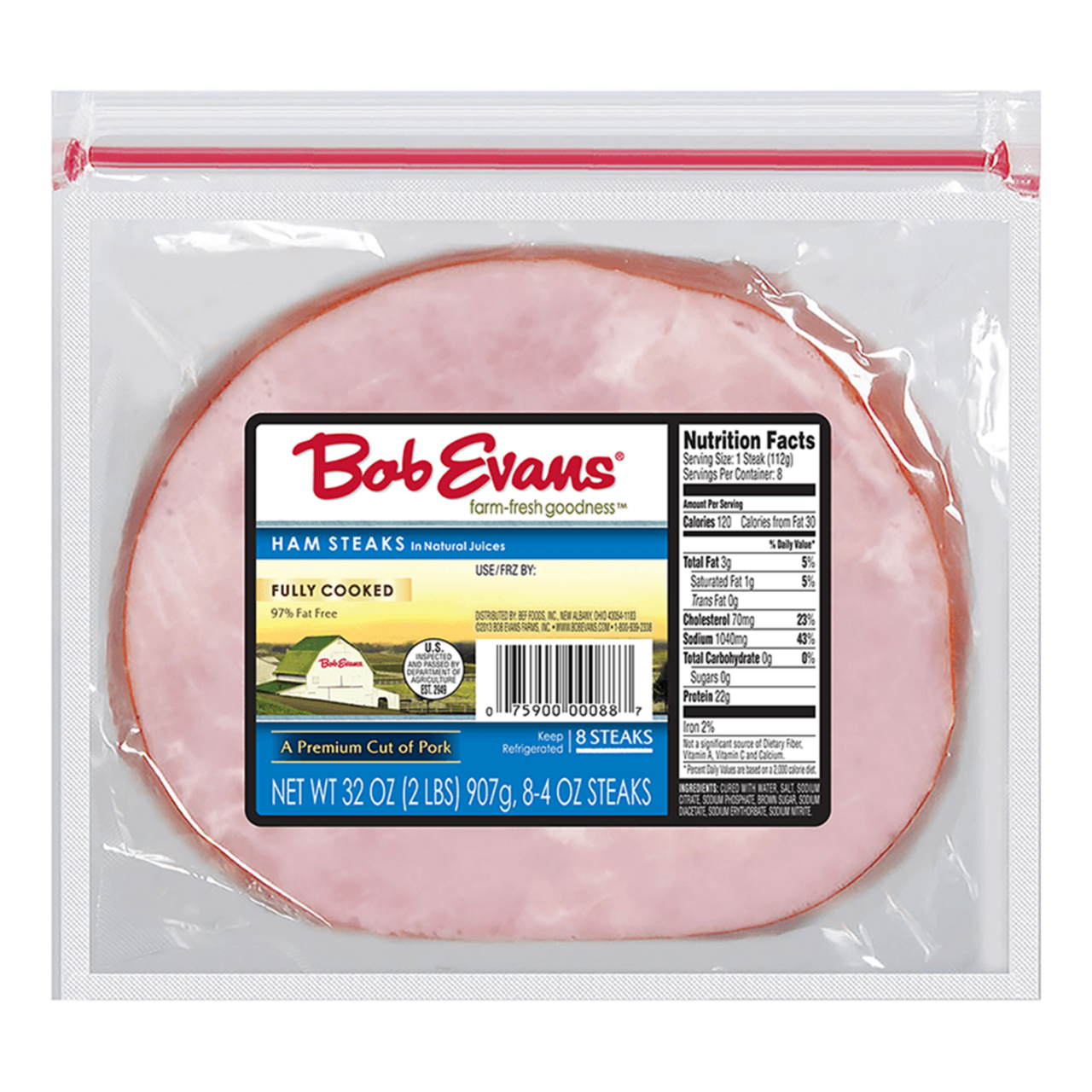 Bob Evans Fully Cooked Ham Steaks, 8 Pack Bob Evans Farms