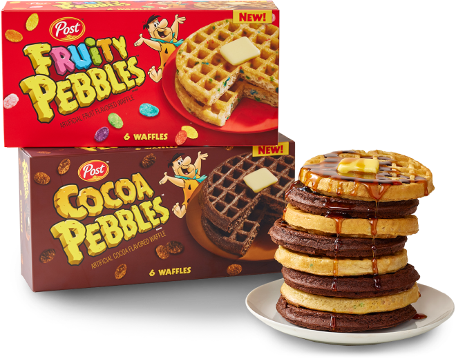 Fruity Pebbles Waffles and Cocoa Pebbles Waffles