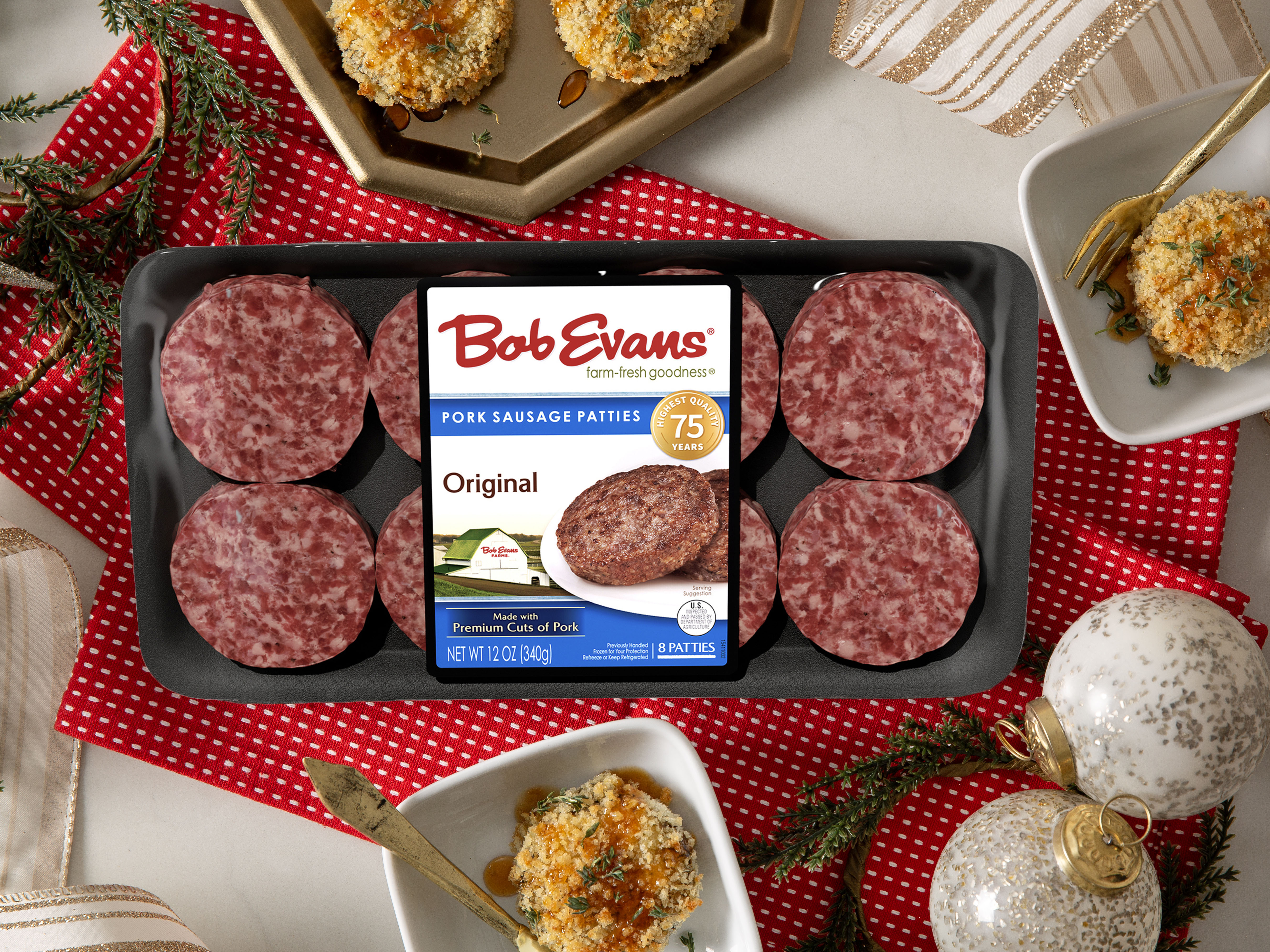 Bob Evans Pork Sausage Patties surrounded by crispy sausage and boursin bites