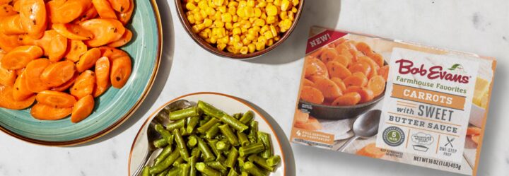Photo of Bob Evans side dishes, including carrots, corn, and green beans
