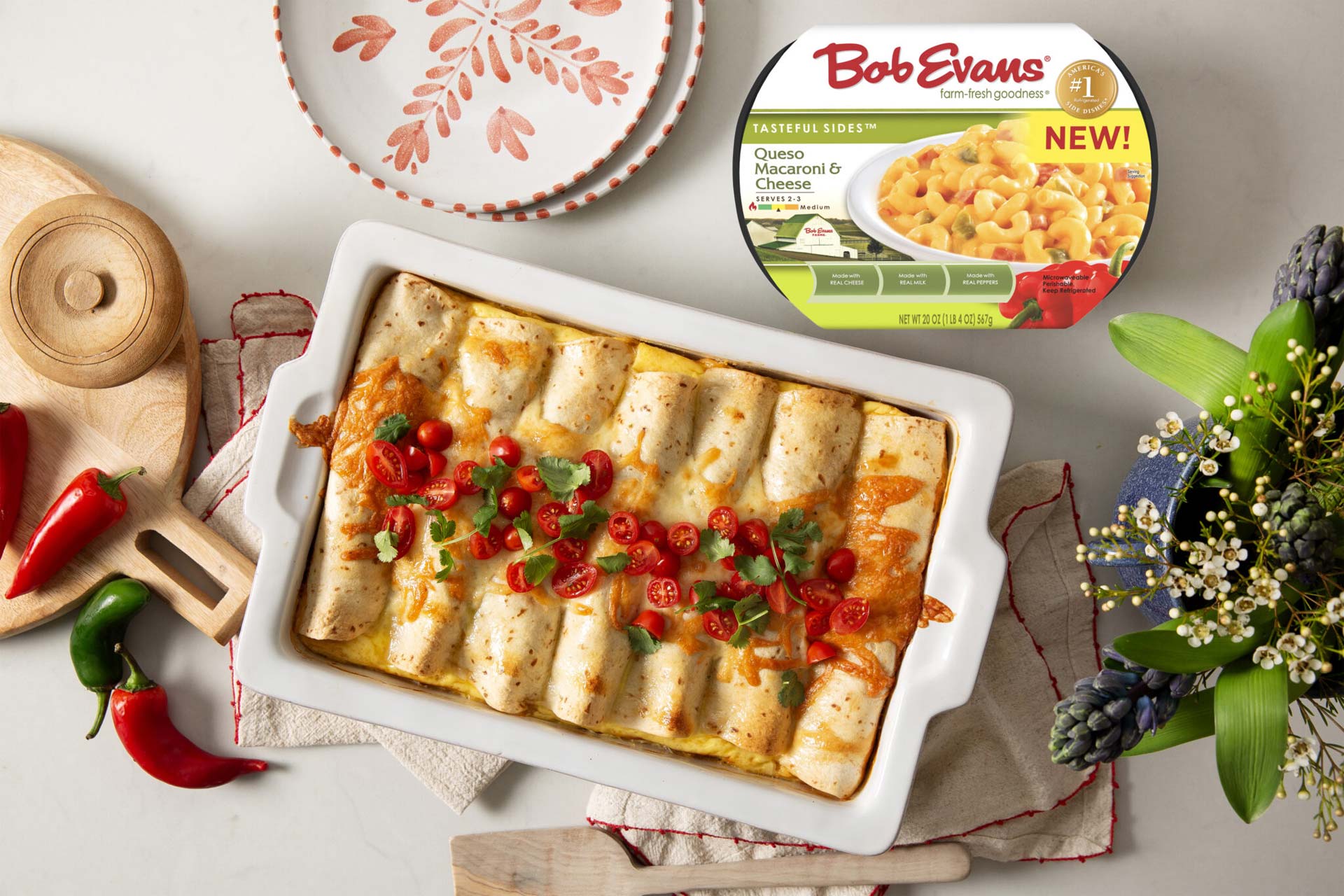 Photo of Bob Evans Queso Macaroni & Cheese and enchiladas