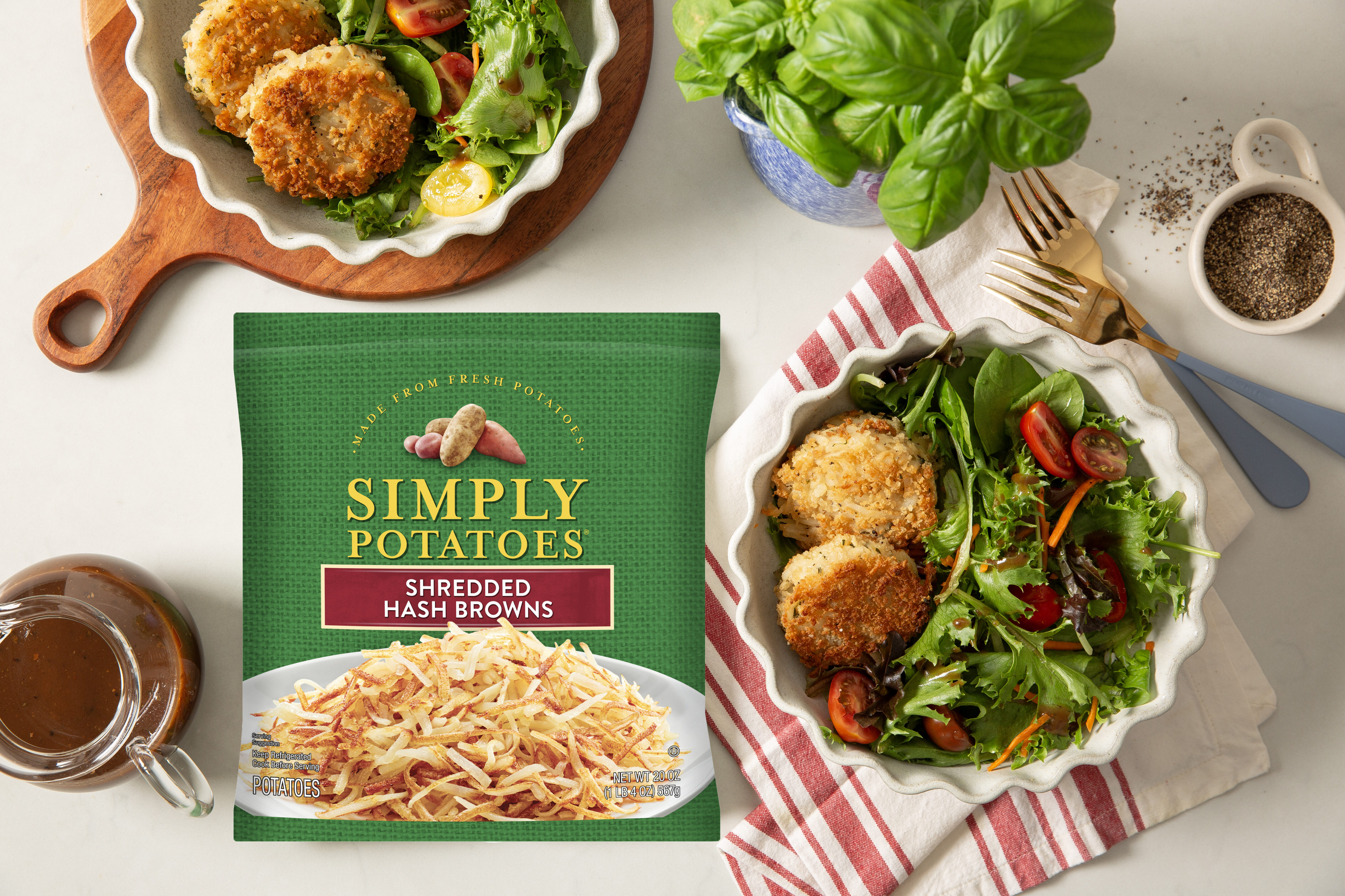Savory Chicken and Potato Cakes over Mixed Greens