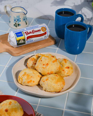 Sausage-Stuffed Cheddar Biscuit Bites
