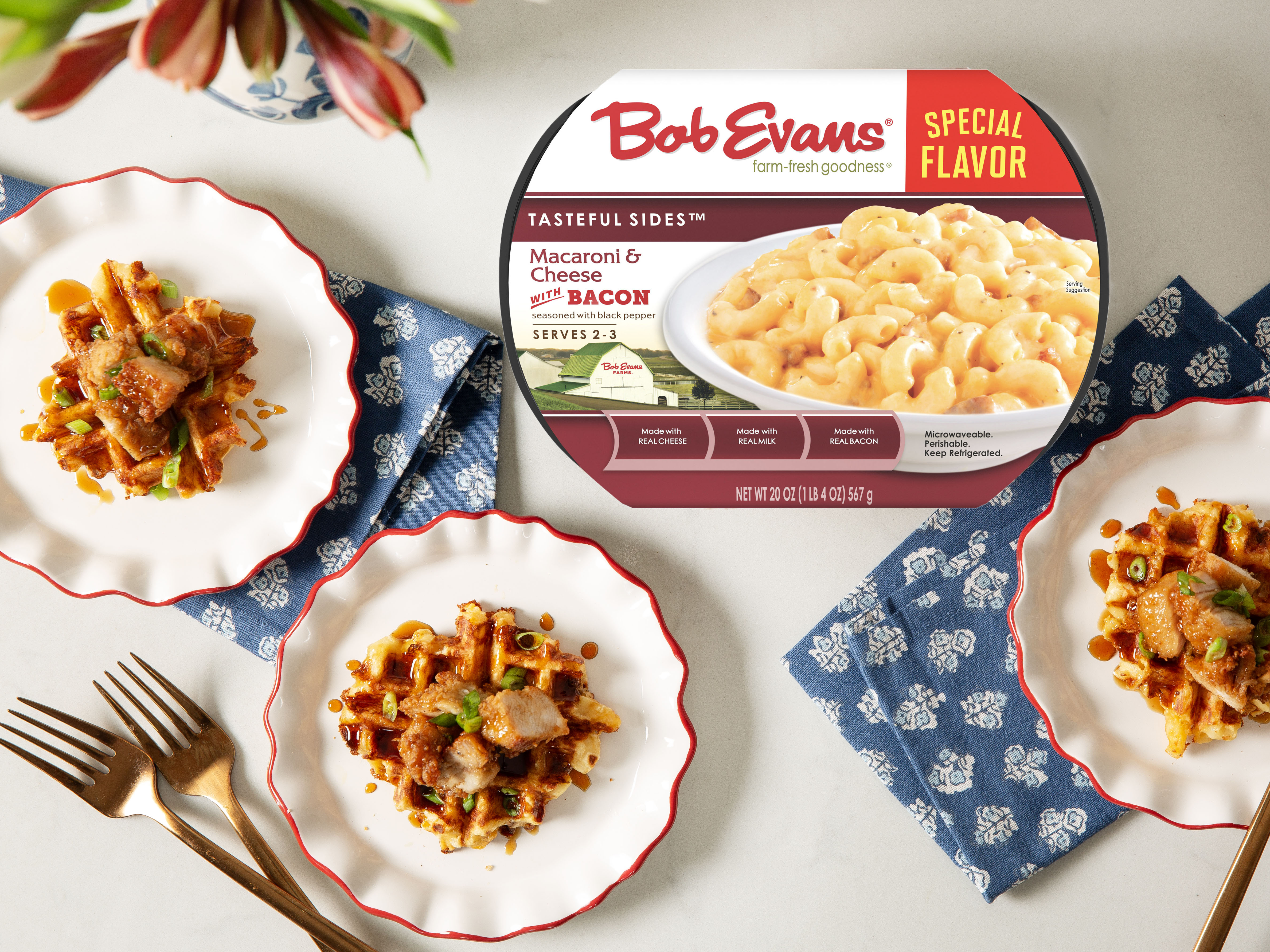 Mini Chicken and Macaroni and Cheese Waffles